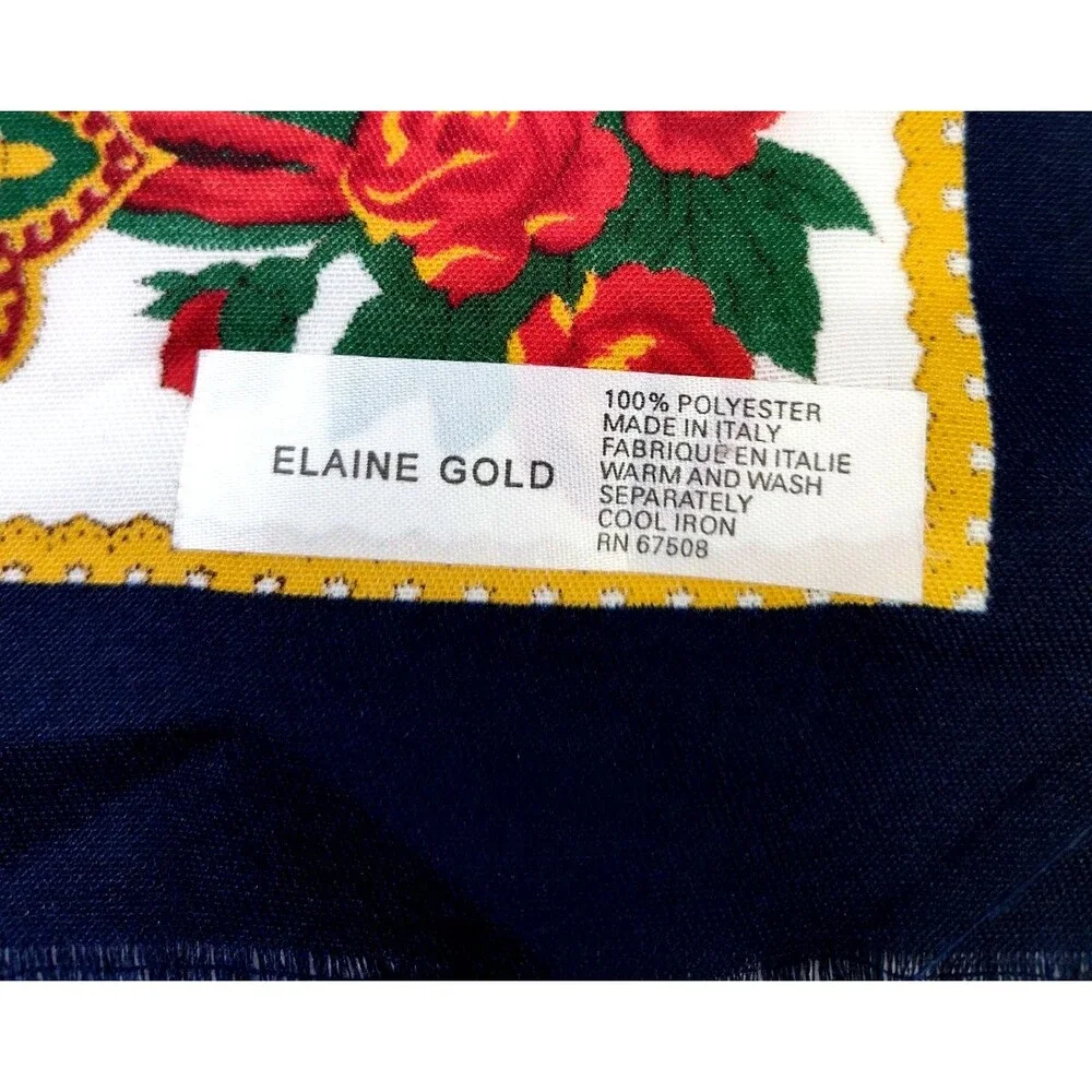 VTG Elaine Gold  Italy Scarf Shawl Blue Burgundy Green Floral Paisley 45”x45